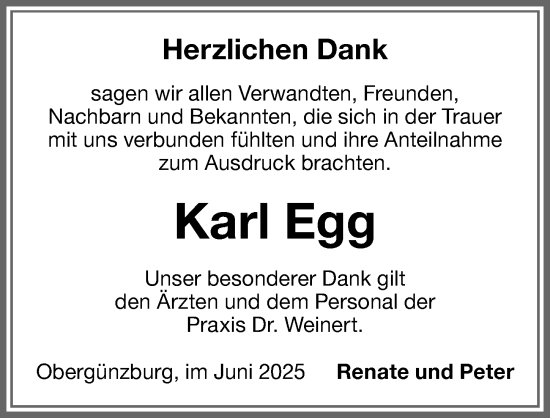 Traueranzeige von Karl Egg von Allgäuer Zeitung, Marktoberdorf