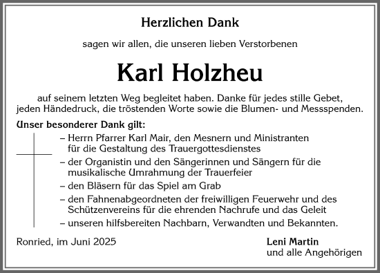 Traueranzeige von Karl Holzheu von Allgäuer Zeitung, Marktoberdorf