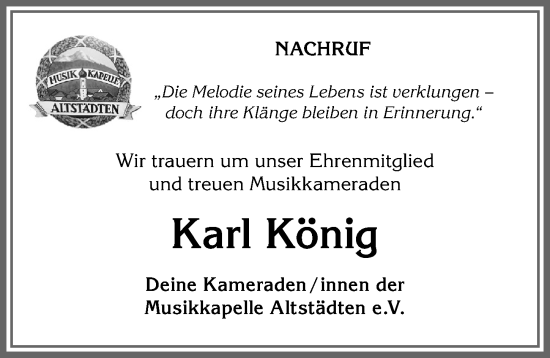 Traueranzeige von Karl König von Allgäuer Anzeigeblatt