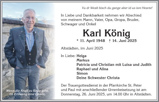 Traueranzeige von Karl König von Allgäuer Anzeigeblatt