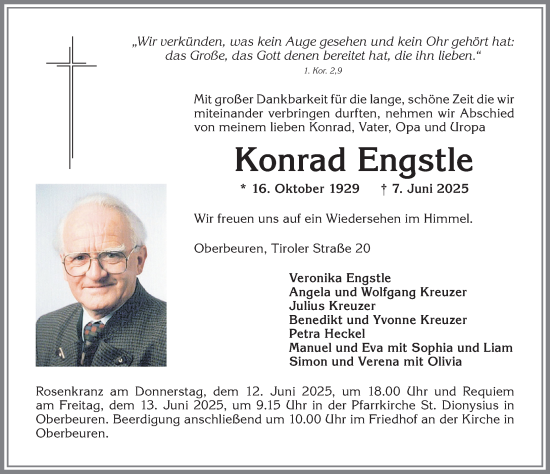 Traueranzeige von Konrad Engstle von Allgäuer Zeitung, Kaufbeuren/Buchloe