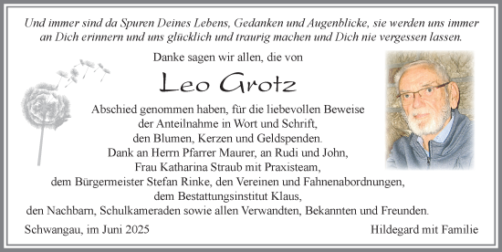 Traueranzeige von Leo Grotz von Allgäuer Zeitung, Füssen