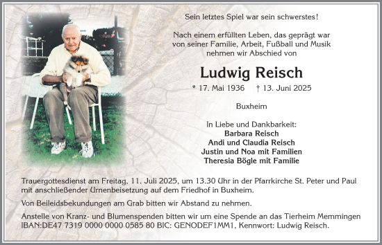 Traueranzeige von Ludwig Reisch von Memminger Zeitung