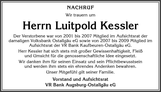Traueranzeige von Luitpold Kessler von Allgäuer Zeitung, Marktoberdorf