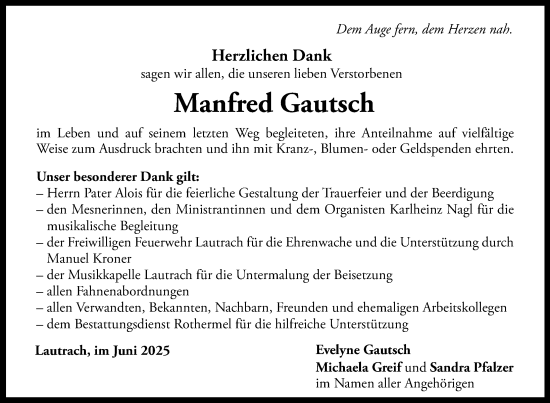 Traueranzeige von Manfred Gautsch von Memminger Zeitung