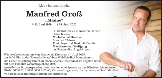 Traueranzeige von Manfred Groß von Memminger Zeitung