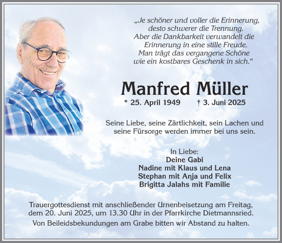 Traueranzeige von Manfred Müller von Allgäuer Zeitung,Kempten