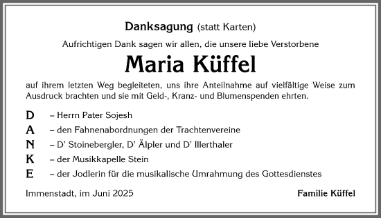 Traueranzeige von Maria Küffel von Allgäuer Anzeigeblatt