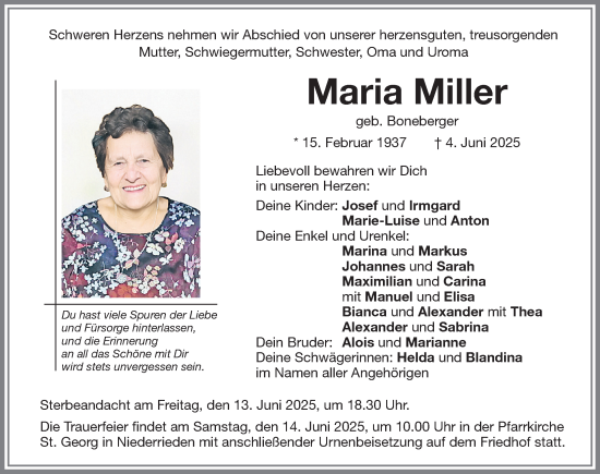 Traueranzeige von Maria Miller von Memminger Zeitung