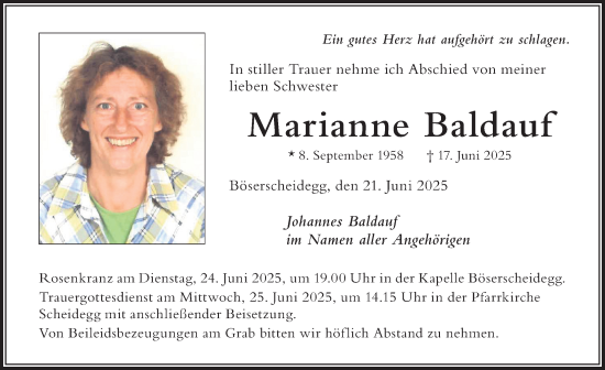 Traueranzeige von Marianne Baldauf von Der Westallgäuer