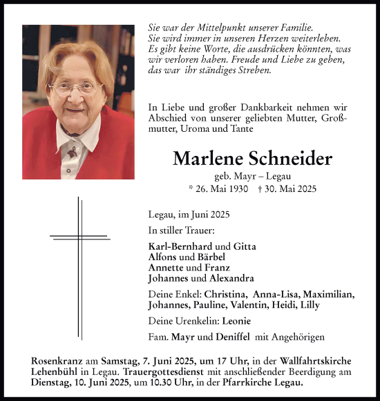 Traueranzeige von Marlene Schneider von Memminger Zeitung