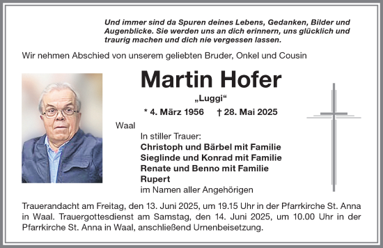 Traueranzeige von Martin Hofer von Allgäuer Zeitung, Kaufbeuren/Buchloe