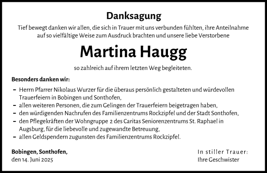 Traueranzeige von Martina Haugg von Augsburger Allgemeine