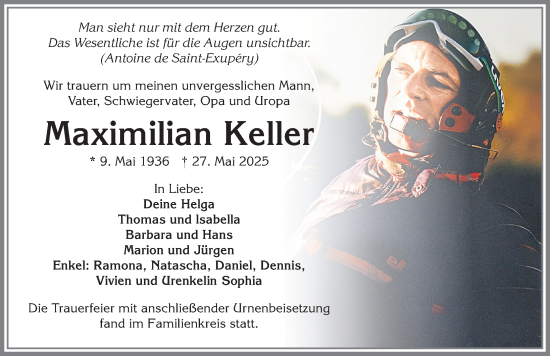 Traueranzeige von Maximilian Keller von Allgäuer Zeitung,Kempten