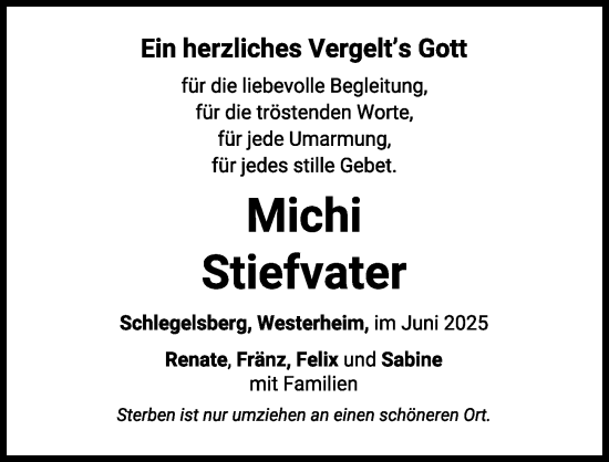 Traueranzeige von Michi Stiefvater von Memminger Zeitung