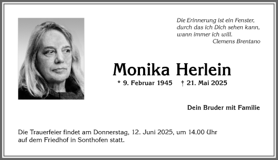 Traueranzeige von Monika Herlein von Allgäuer Anzeigeblatt