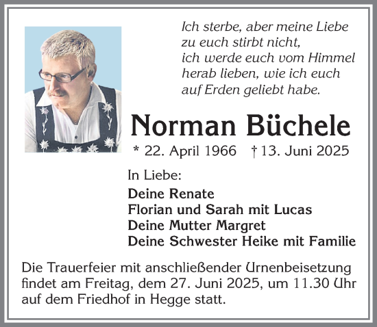Traueranzeige von Norman Büchele von Allgäuer Zeitung,Kempten