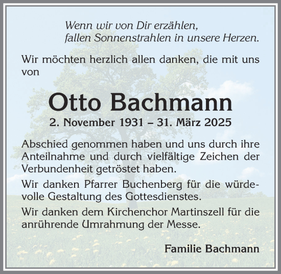 Traueranzeige von Otto Bachmann von Allgäuer Zeitung,Kempten