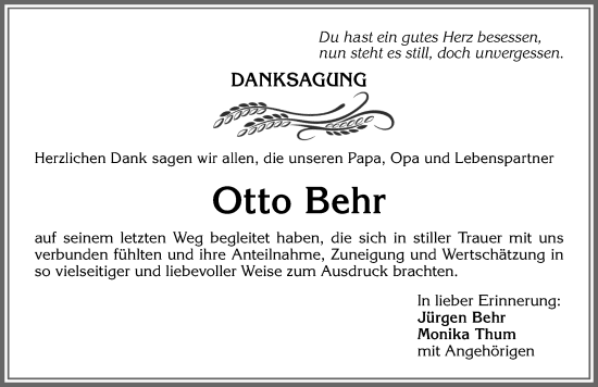 Traueranzeige von Otto Behr von Allgäuer Zeitung,Kempten