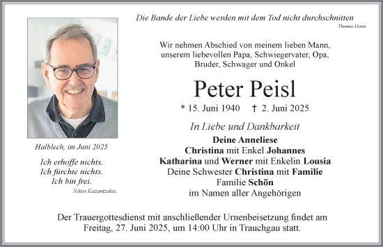 Traueranzeige von Peter Peisl von Allgäuer Zeitung, Füssen