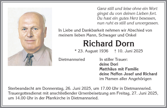 Traueranzeige von Richard Dorn von Allgäuer Zeitung,Kempten