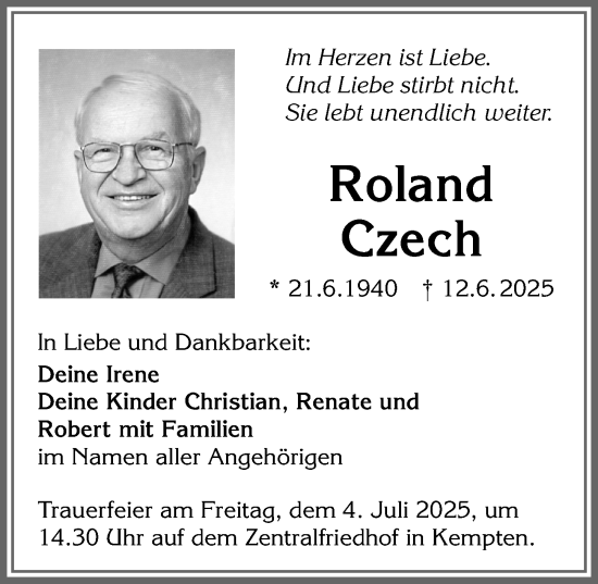 Traueranzeige von Roland Czech von Allgäuer Zeitung,Kempten