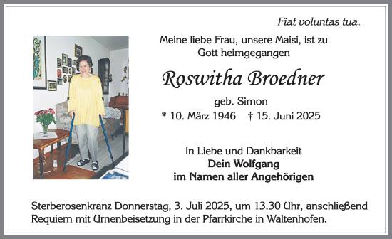 Traueranzeige von Roswitha Broedner von Allgäuer Zeitung, Füssen
