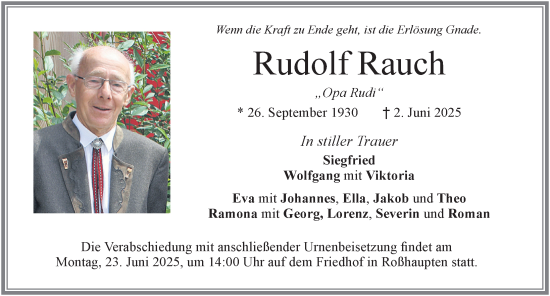 Traueranzeige von Rudolf Rauch von Allgäuer Zeitung, Füssen