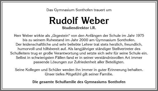 Traueranzeige von Rudolf Weber von Allgäuer Anzeigeblatt