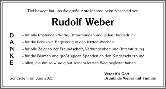 Traueranzeige von Rudolf Weber von Allgäuer Anzeigeblatt