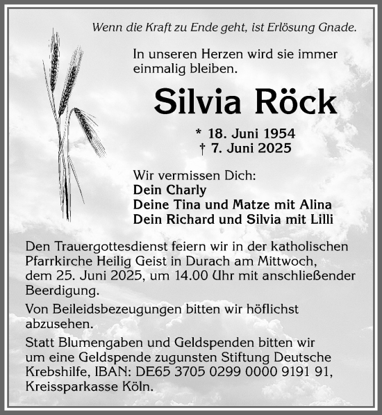 Traueranzeige von Silvia Röck von Allgäuer Zeitung,Kempten