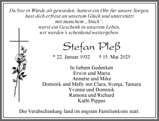 Traueranzeige von Stefan Pleß von Allgäuer Zeitung, Marktoberdorf