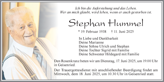 Traueranzeige von Stephan Humme von Allgäuer Zeitung, Marktoberdorf