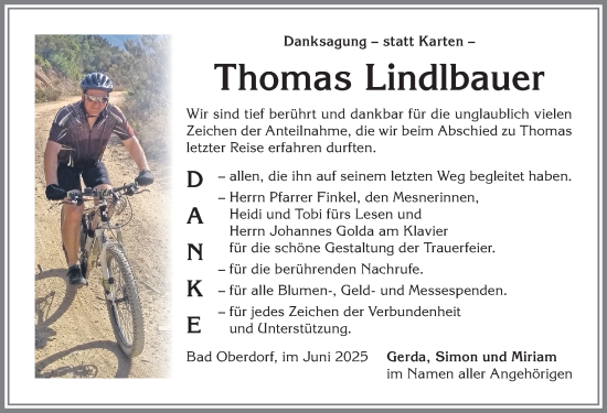Traueranzeige von Thomas Lindlbauer von Allgäuer Anzeigeblatt