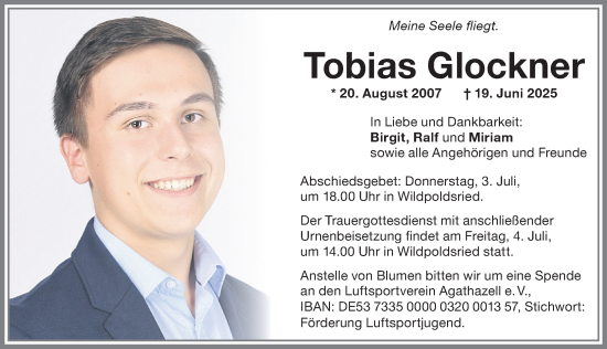 Traueranzeige von Tobias Glockner von Allgäuer Zeitung,Kempten
