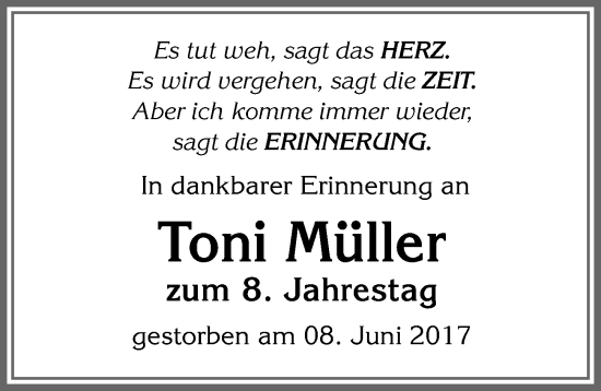 Traueranzeige von Toni Müller von Allgäuer Anzeigeblatt