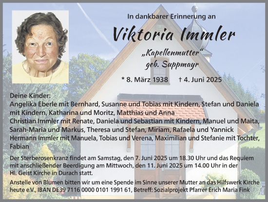 Traueranzeige von Viktoria Immler von Allgäuer Zeitung,Kempten