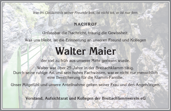 Traueranzeige von Walter Maier von Allgäuer Anzeigeblatt