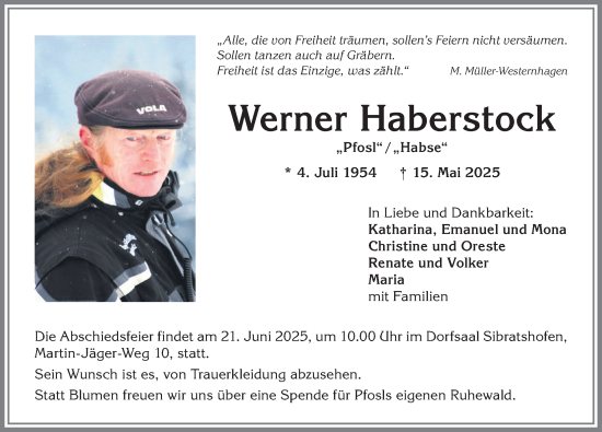 Traueranzeige von Werner Haberstock von Allgäuer Anzeigeblatt