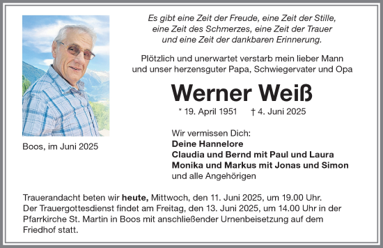 Traueranzeige von Werner Weiß von Memminger Zeitung