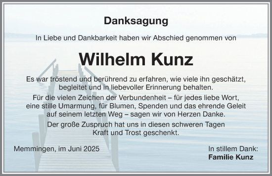 Traueranzeige von Wilhelm Kunz von Memminger Zeitung