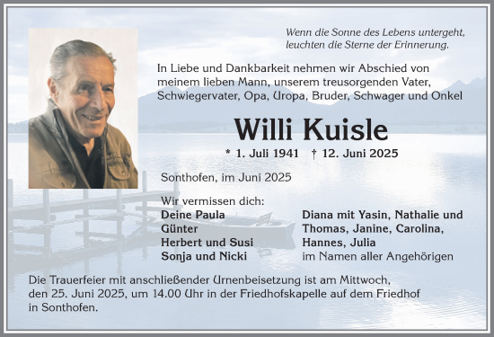 Traueranzeige von Willi Kuisle von Allgäuer Anzeigeblatt