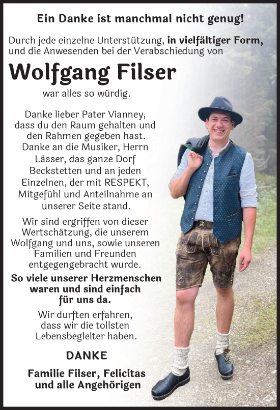 Traueranzeige von Wolfgang Filser von Allgäuer Zeitung, Kaufbeuren/Buchloe