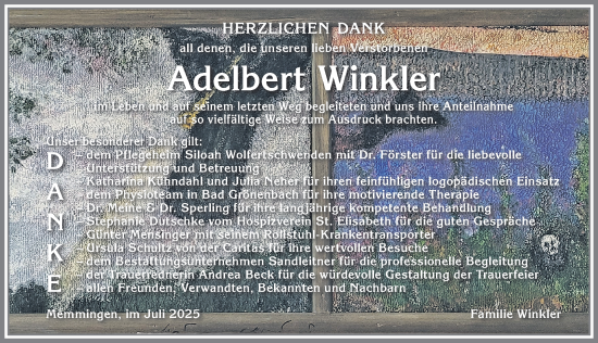 Traueranzeige von Adelbert Winkler von Memminger Zeitung
