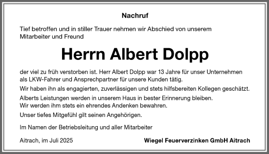 Traueranzeige von Albert Dolpp von Memminger Zeitung