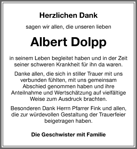 Traueranzeige von Albert Dolpp von Memminger Zeitung