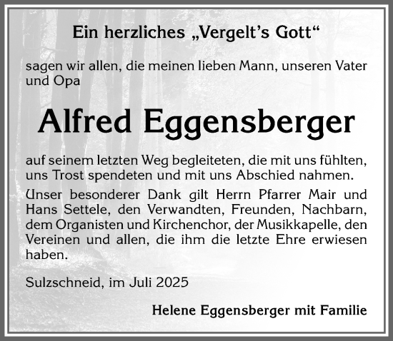 Traueranzeige von Alfred Eggensberger von Allgäuer Zeitung, Marktoberdorf