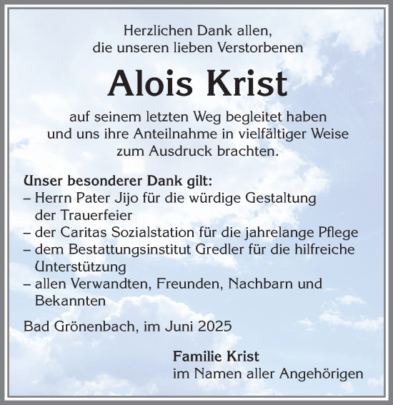 Traueranzeige von Alois Krist von Memminger Zeitung