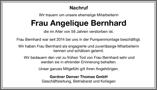Traueranzeige von Angelique Bernhard von Memminger Zeitung
