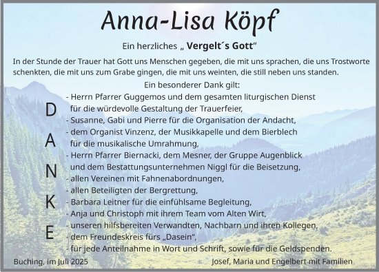 Traueranzeige von Anna-Lisa Köpf von Allgäuer Zeitung, Füssen